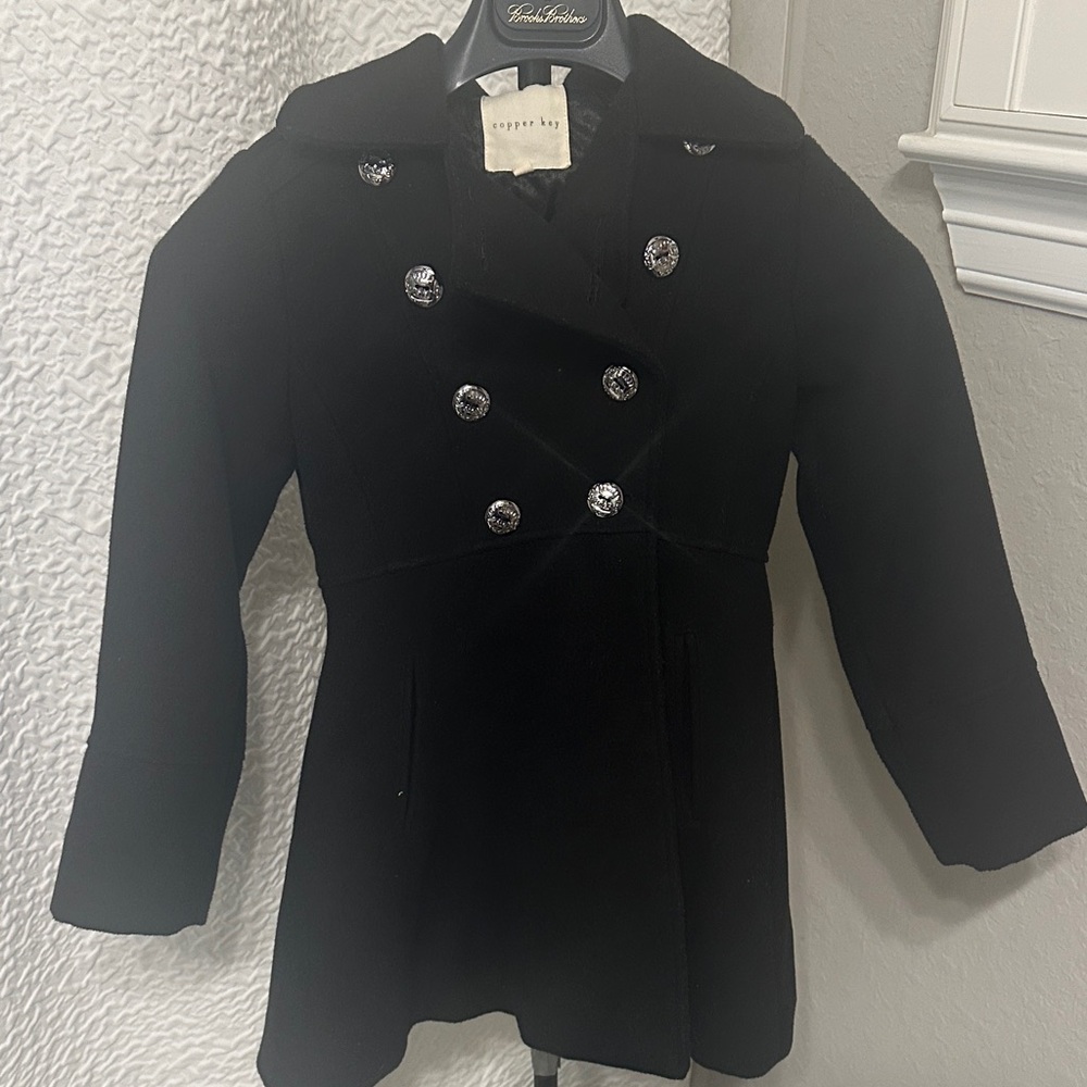 Black Double-Breasted Coat with Silver Buttons